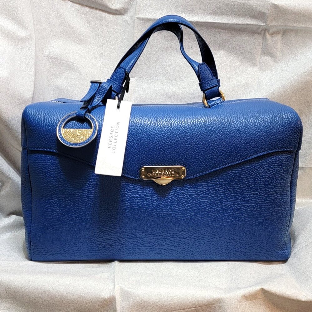 VERSACE Bluette Vitello Leather Traveling Case Bag w/Extra Shoulder Strap - Picture 3 of 12
